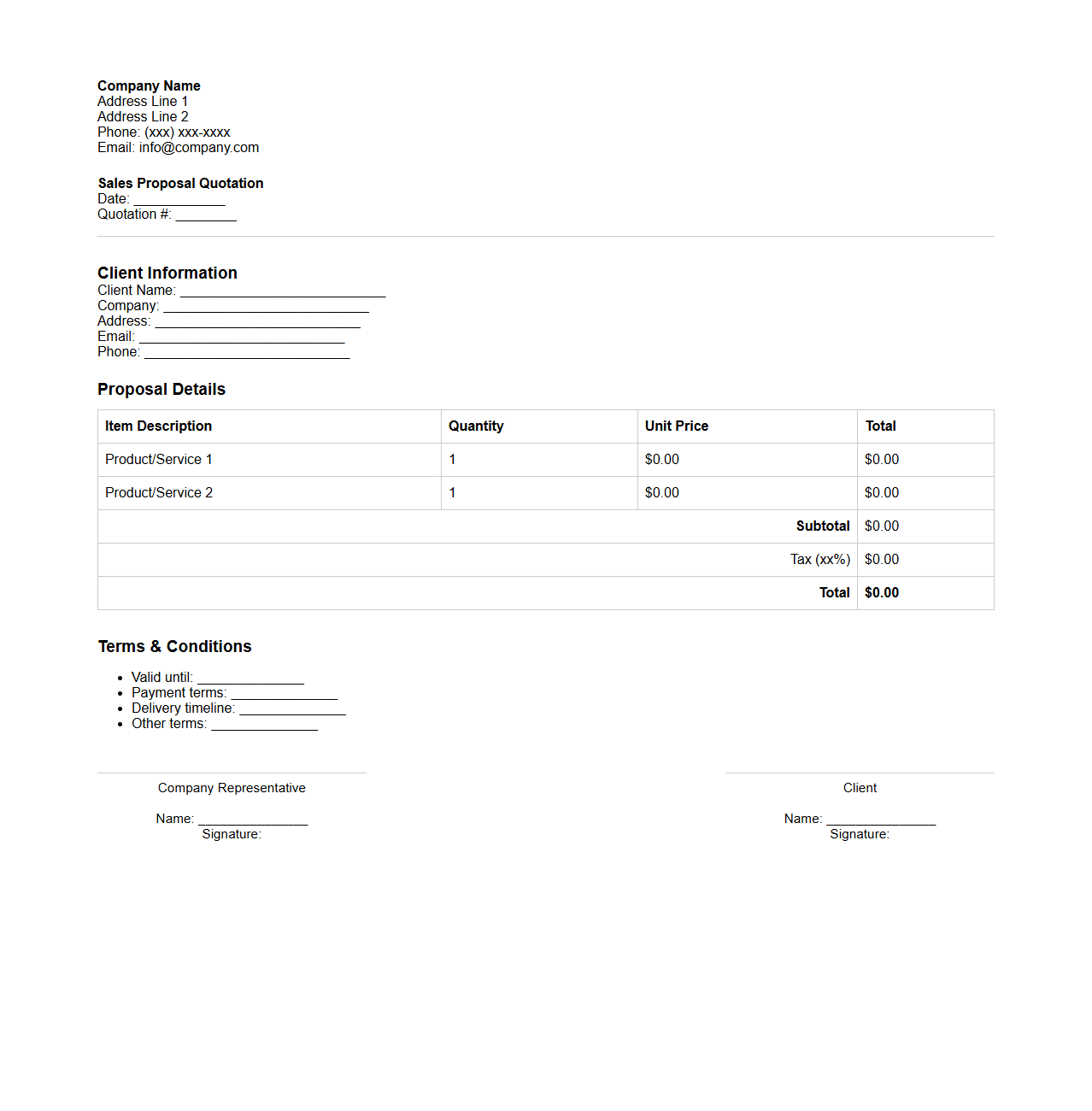 Structured Sales Proposal Quotation Example