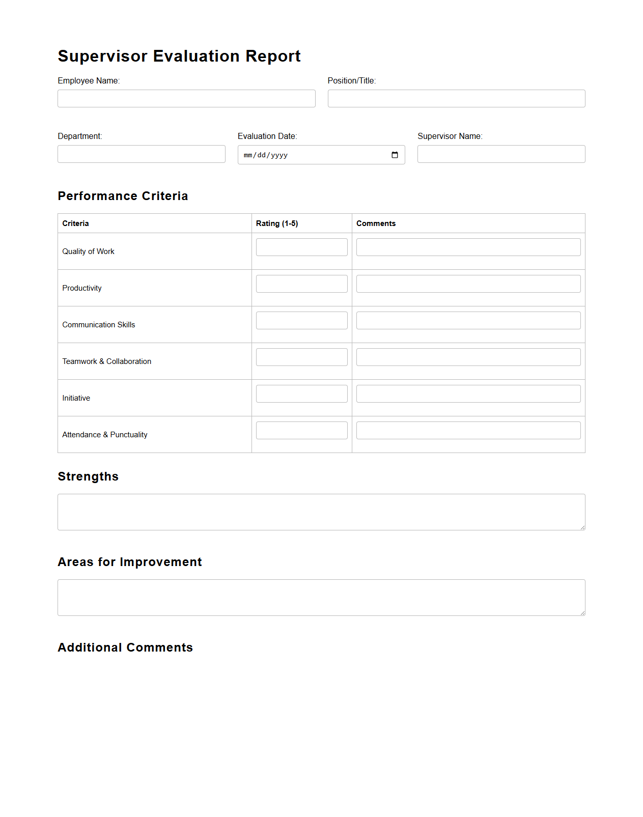 Supervisor Evaluation Report Template