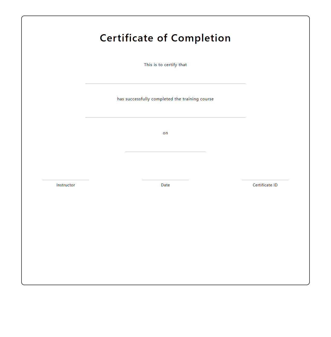 Training Course Certificate Blank Layout