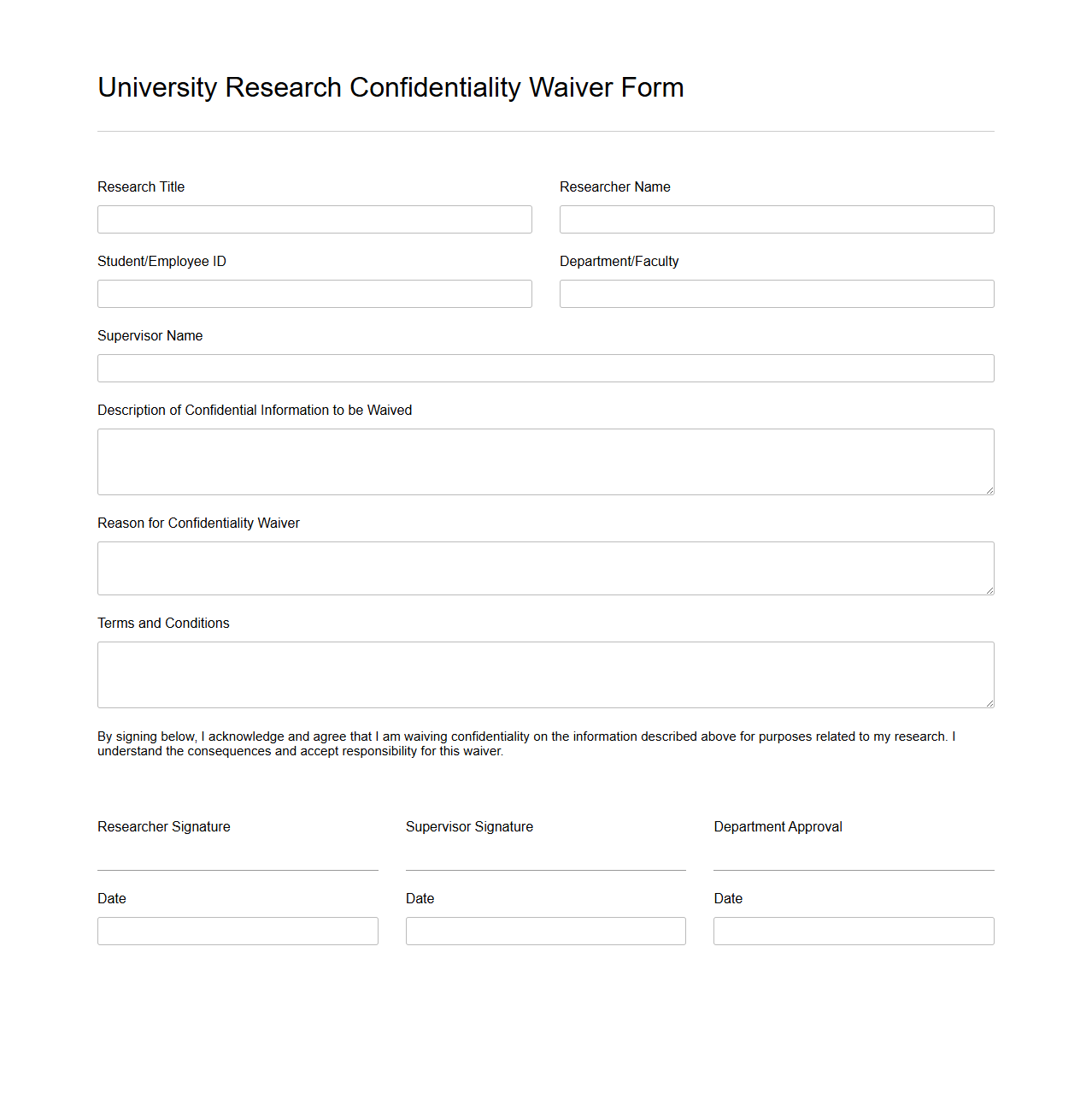 University Research Confidentiality Waiver Form