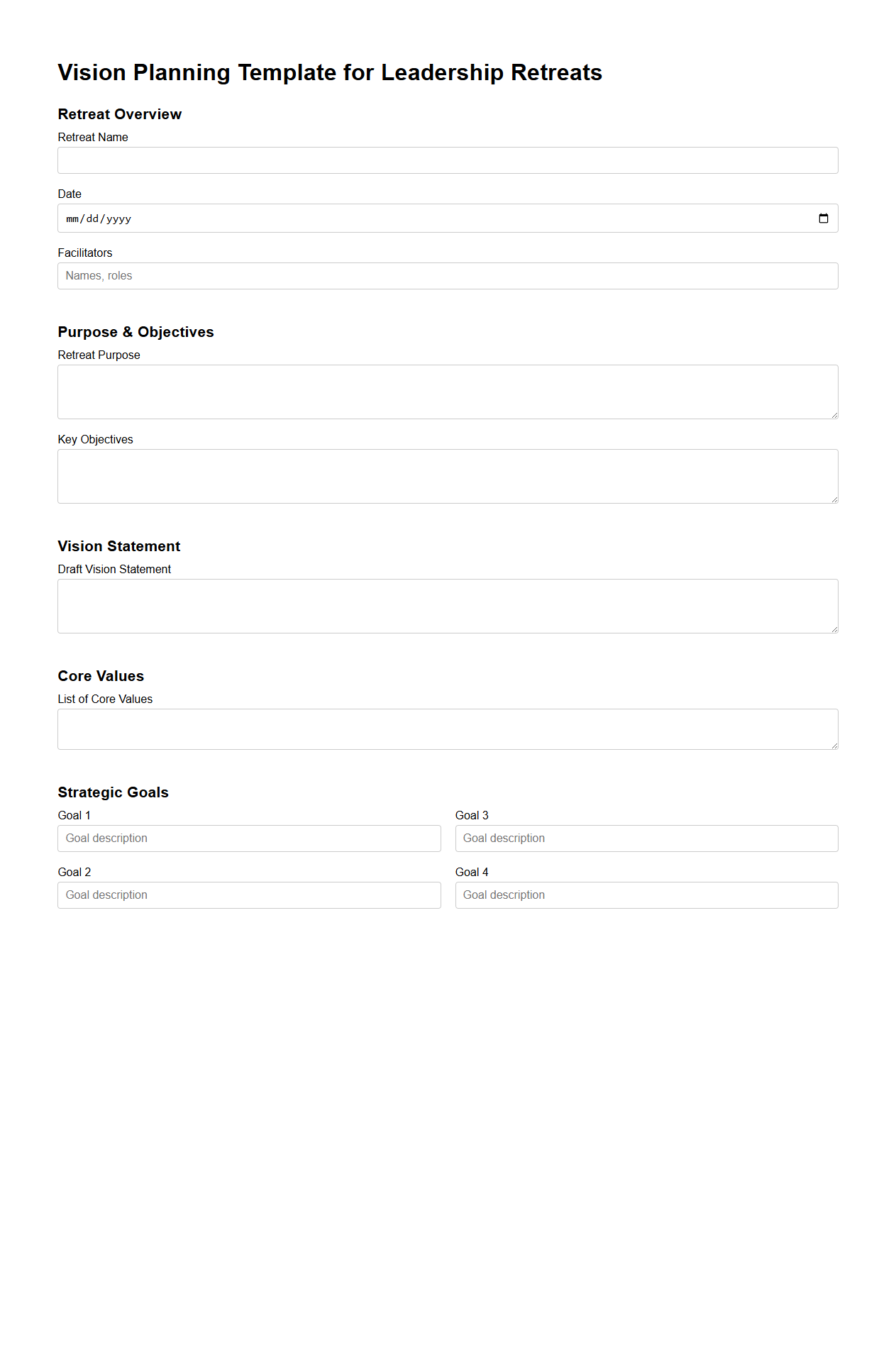 Vision Planning Template for Leadership Retreats
