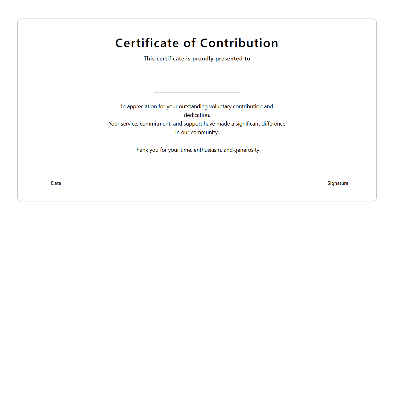 Volunteer Certificate of Contribution Design