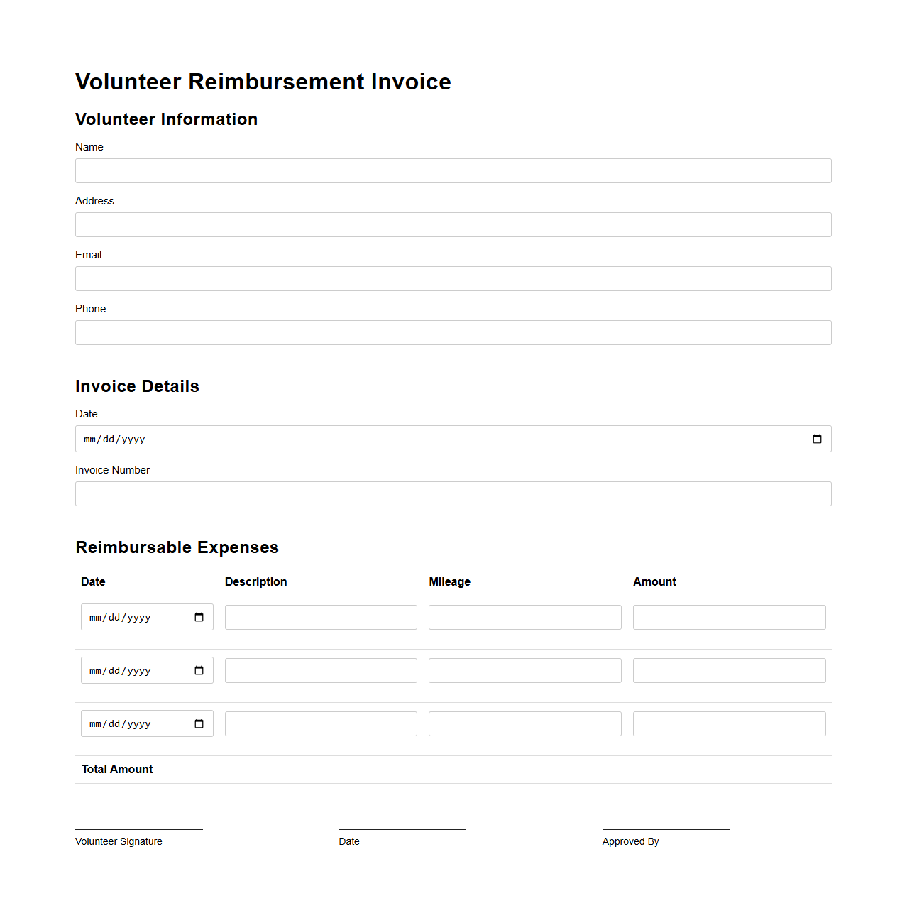 Volunteer Reimbursement Invoice Template