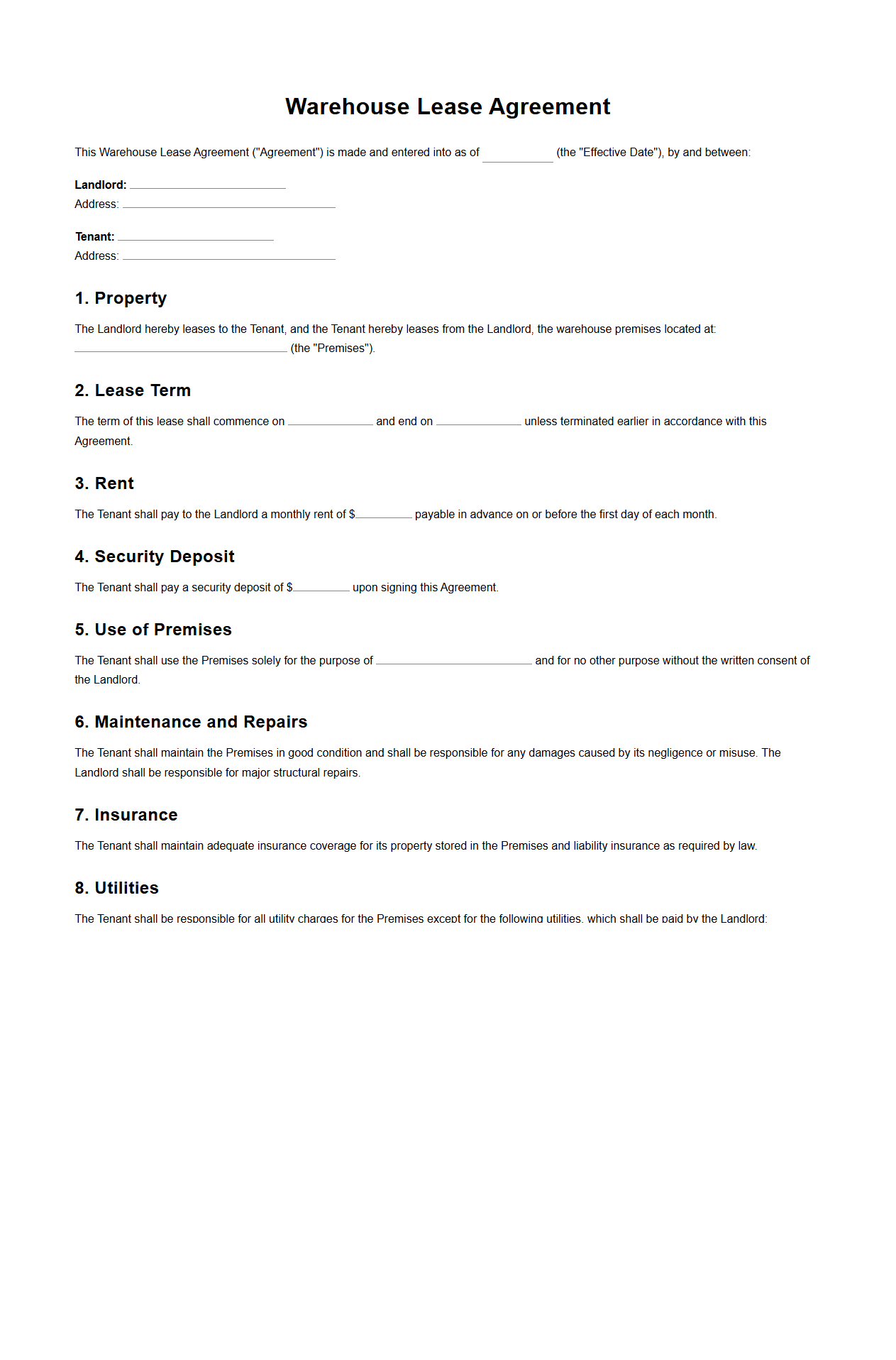 Warehouse Lease Agreement Template