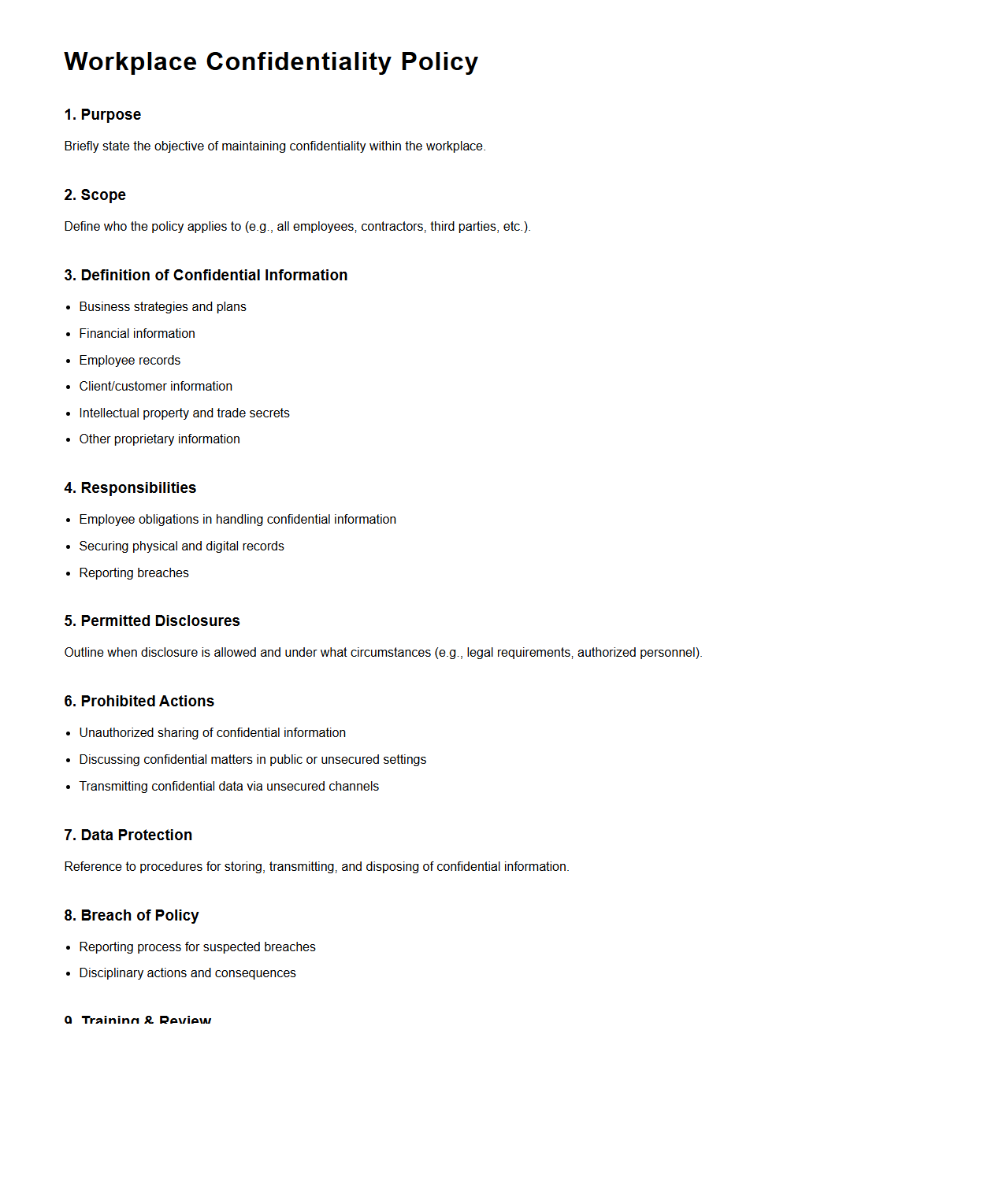 Workplace Confidentiality Policy Structure