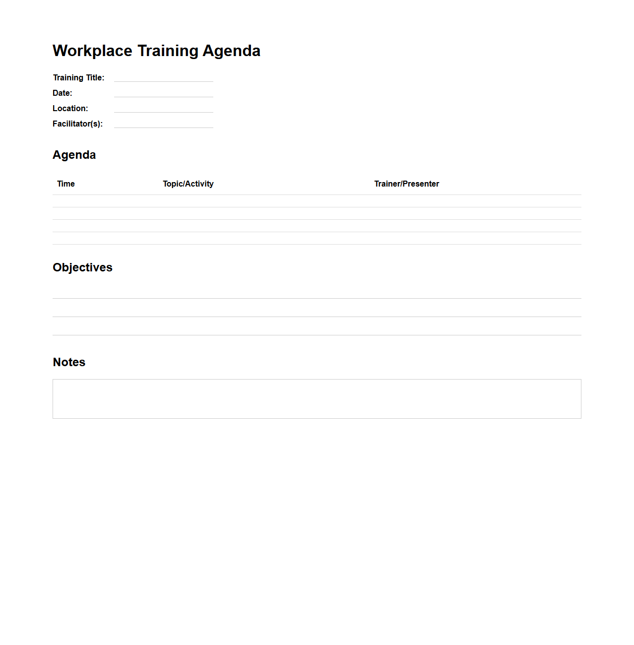 Workplace Training Agenda Template