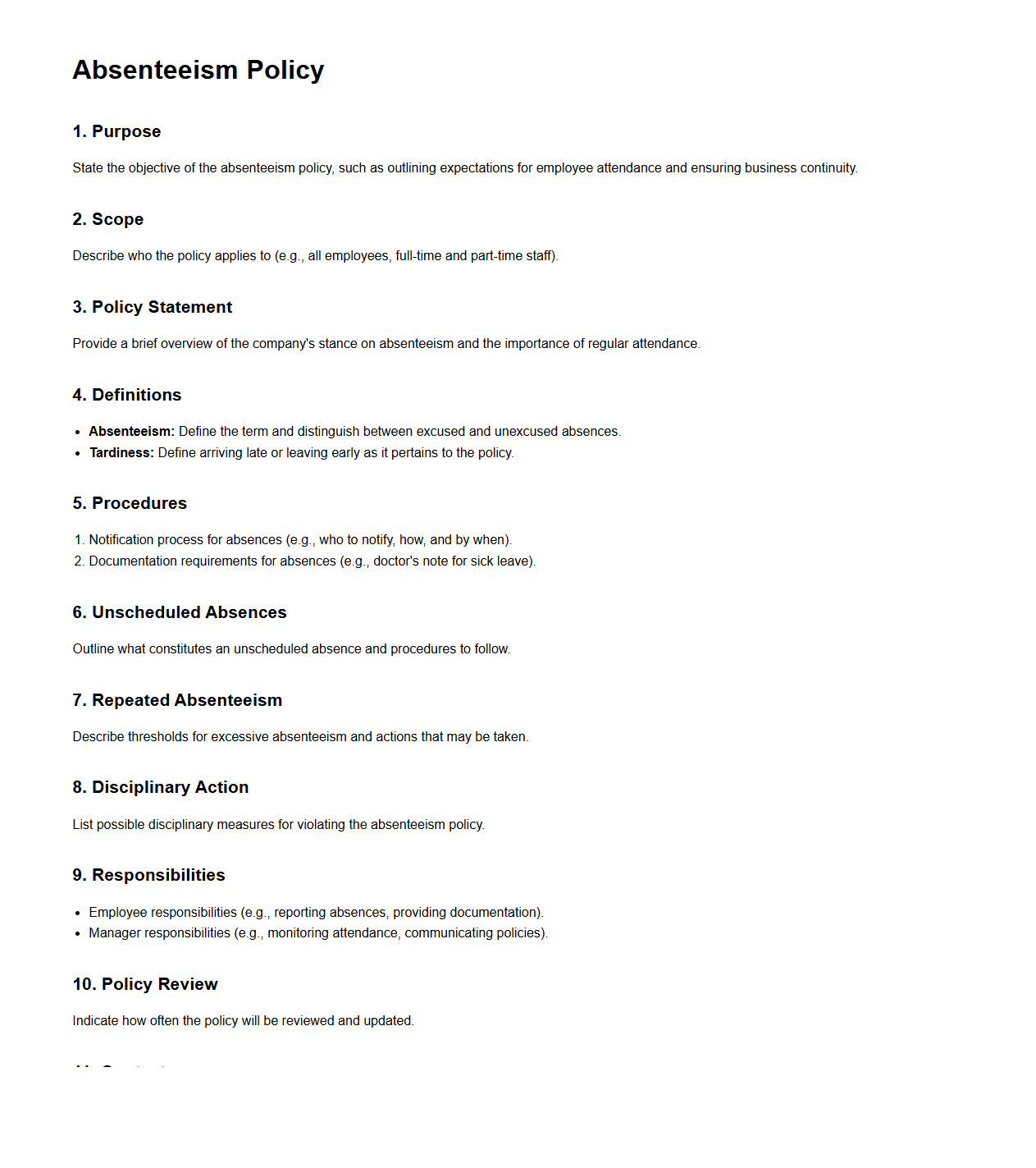 Absenteeism Policy Structure for Employees
