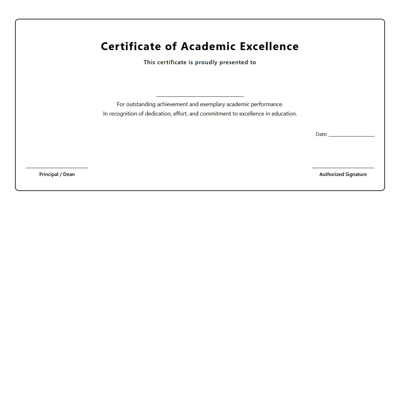 Academic Excellence Certificate Template