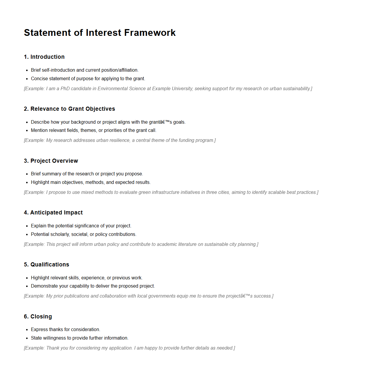Academic Grant Statement of Interest Framework