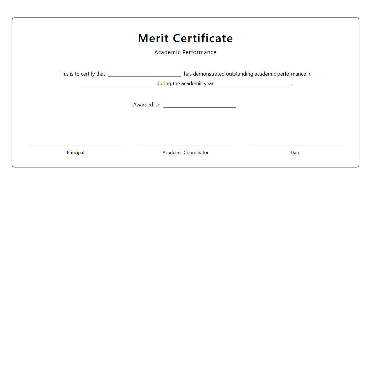 Academic Performance Blank Merit Certificate