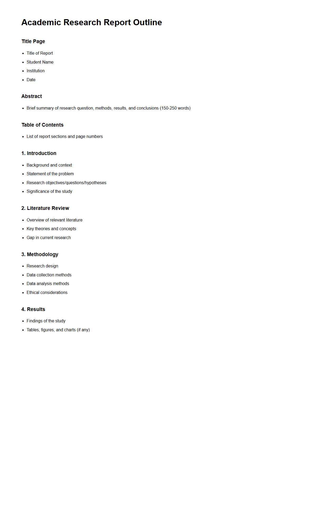 Academic Research Report Outline for Students