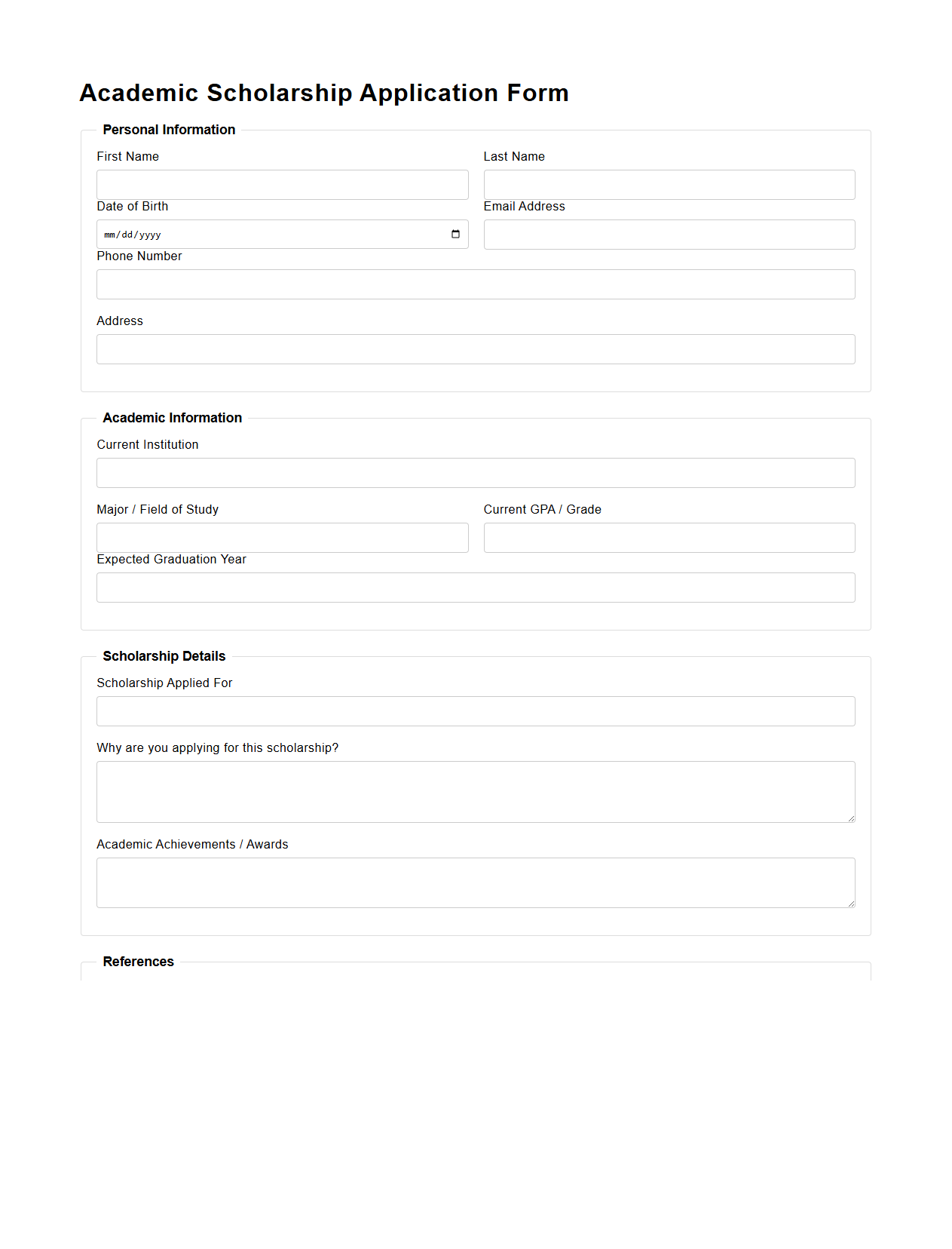 Academic Scholarship Application Form Example