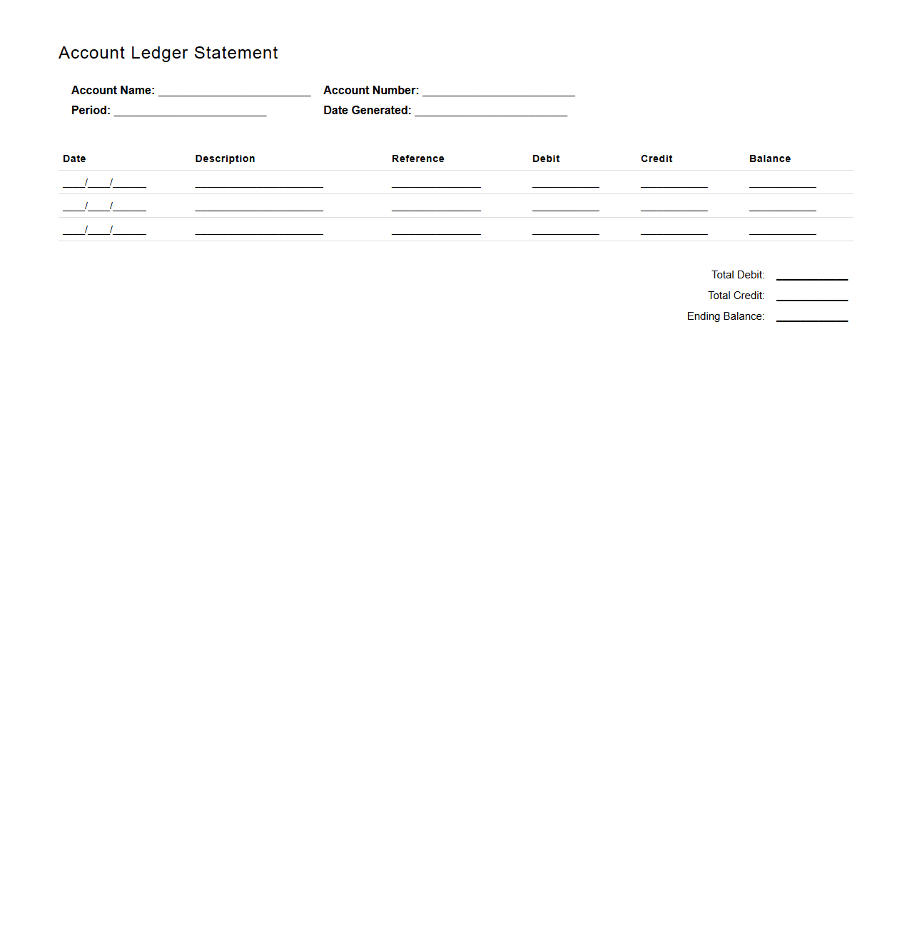 Account Ledger Statement Template