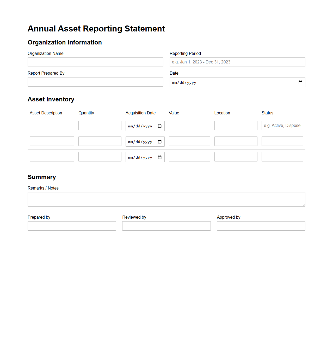 Annual Asset Reporting Statement
