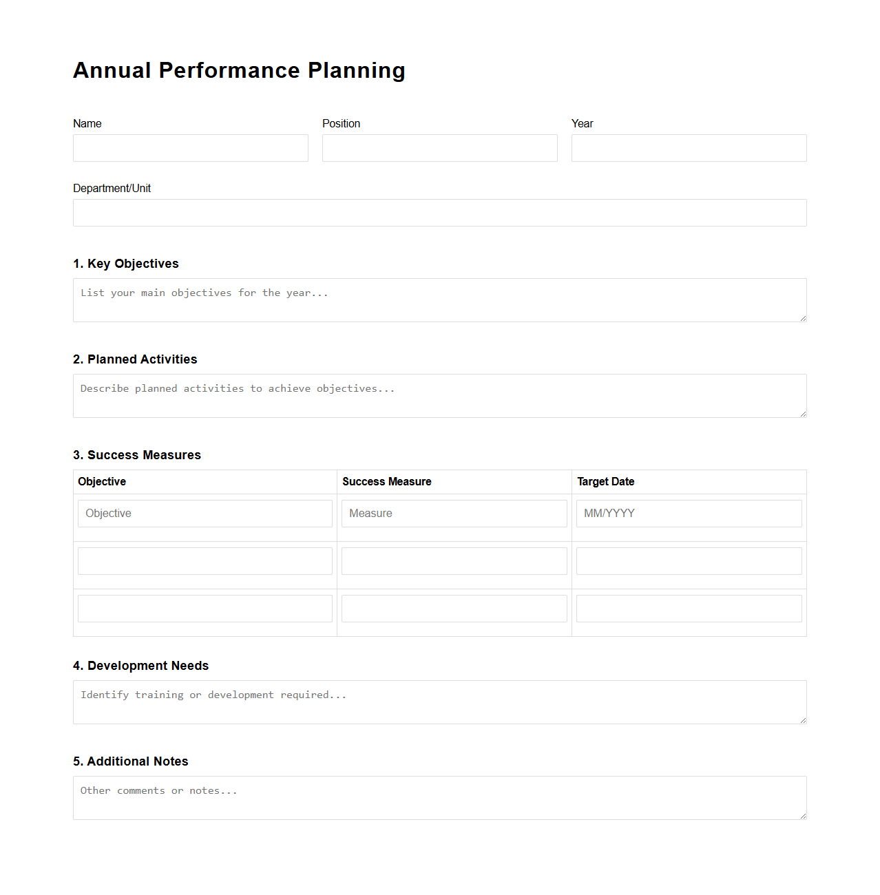Annual Performance Planning Blank Page