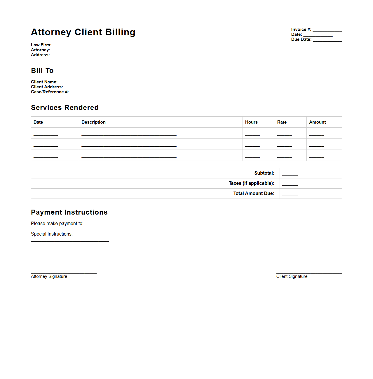 Attorney Client Billing Template