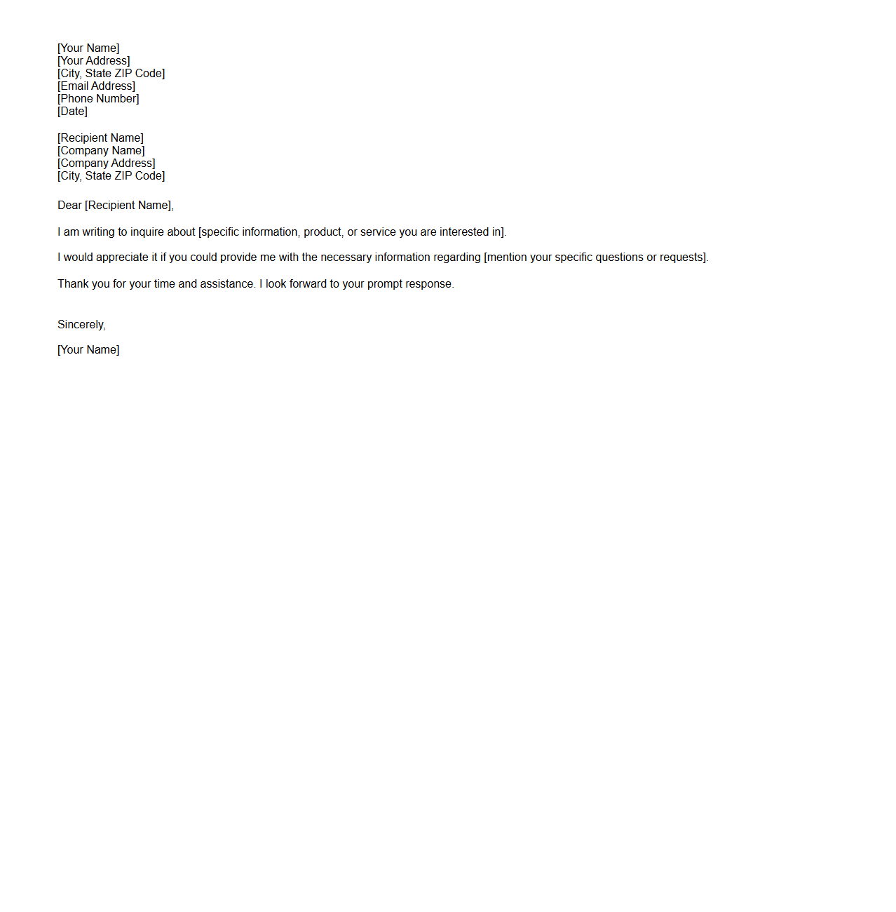 Basic Customer Inquiry Letter Draft