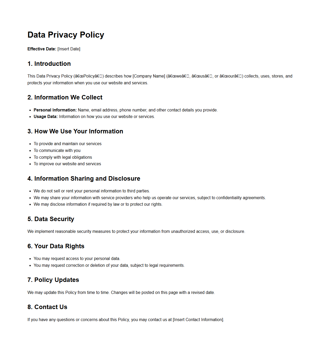 Basic Data Privacy Policy Draft