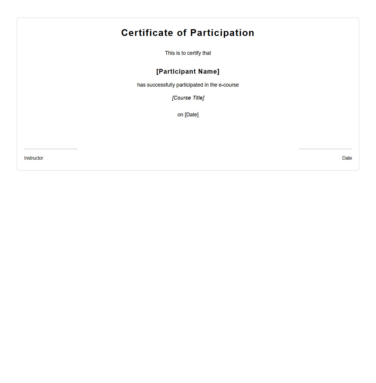 Basic E-Course Participation Certificate Layout