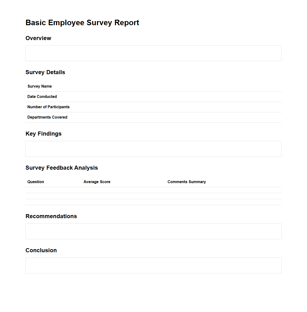 Basic Employee Survey Report Template for Feedback Analysis