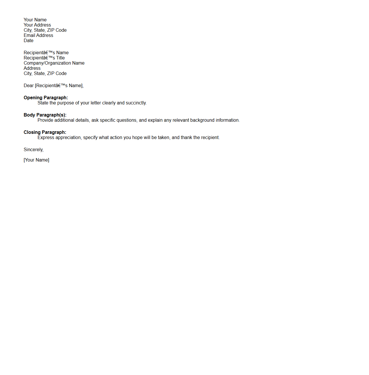 Basic Inquiry Letter Structure