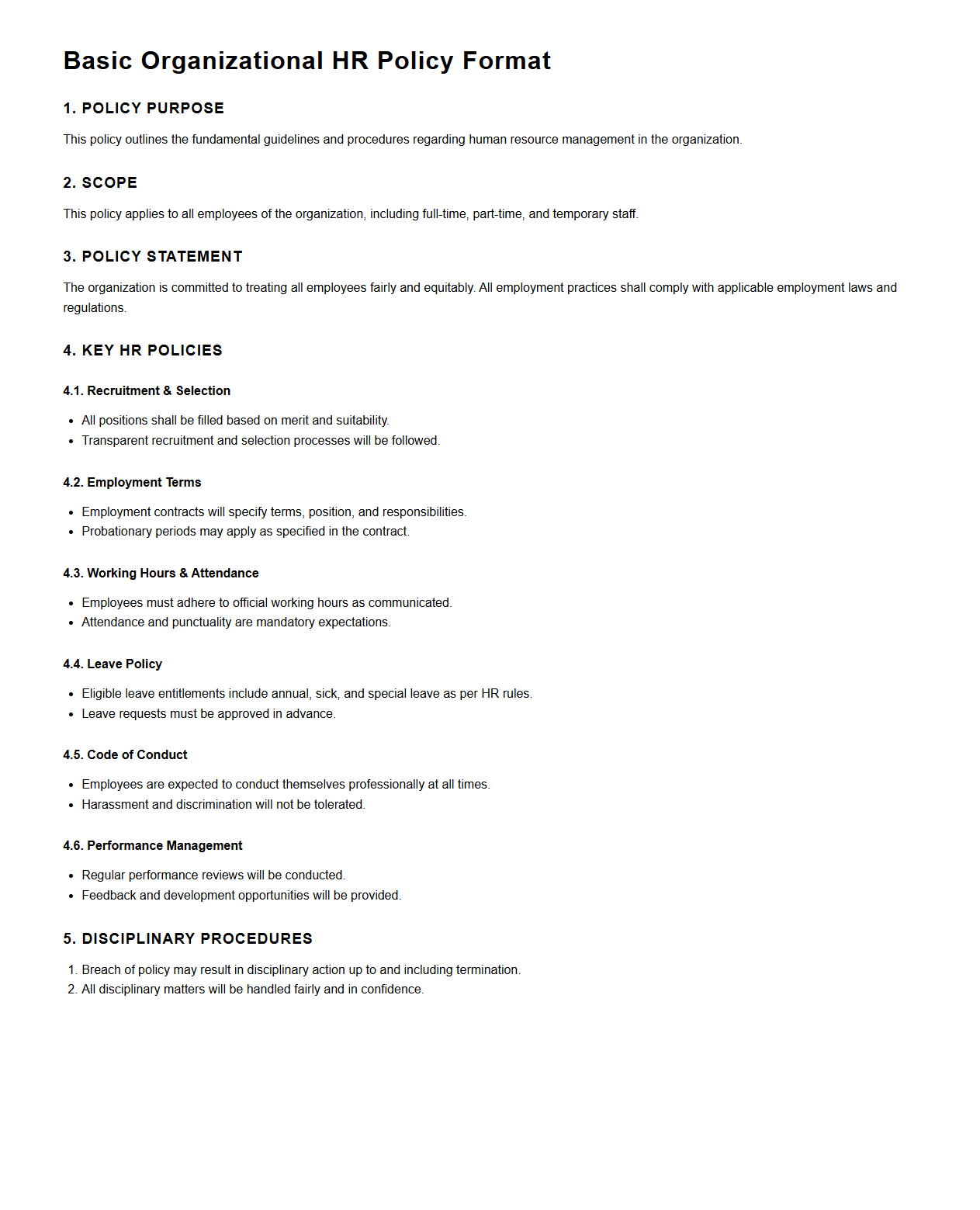 Basic Organizational HR Policy Format