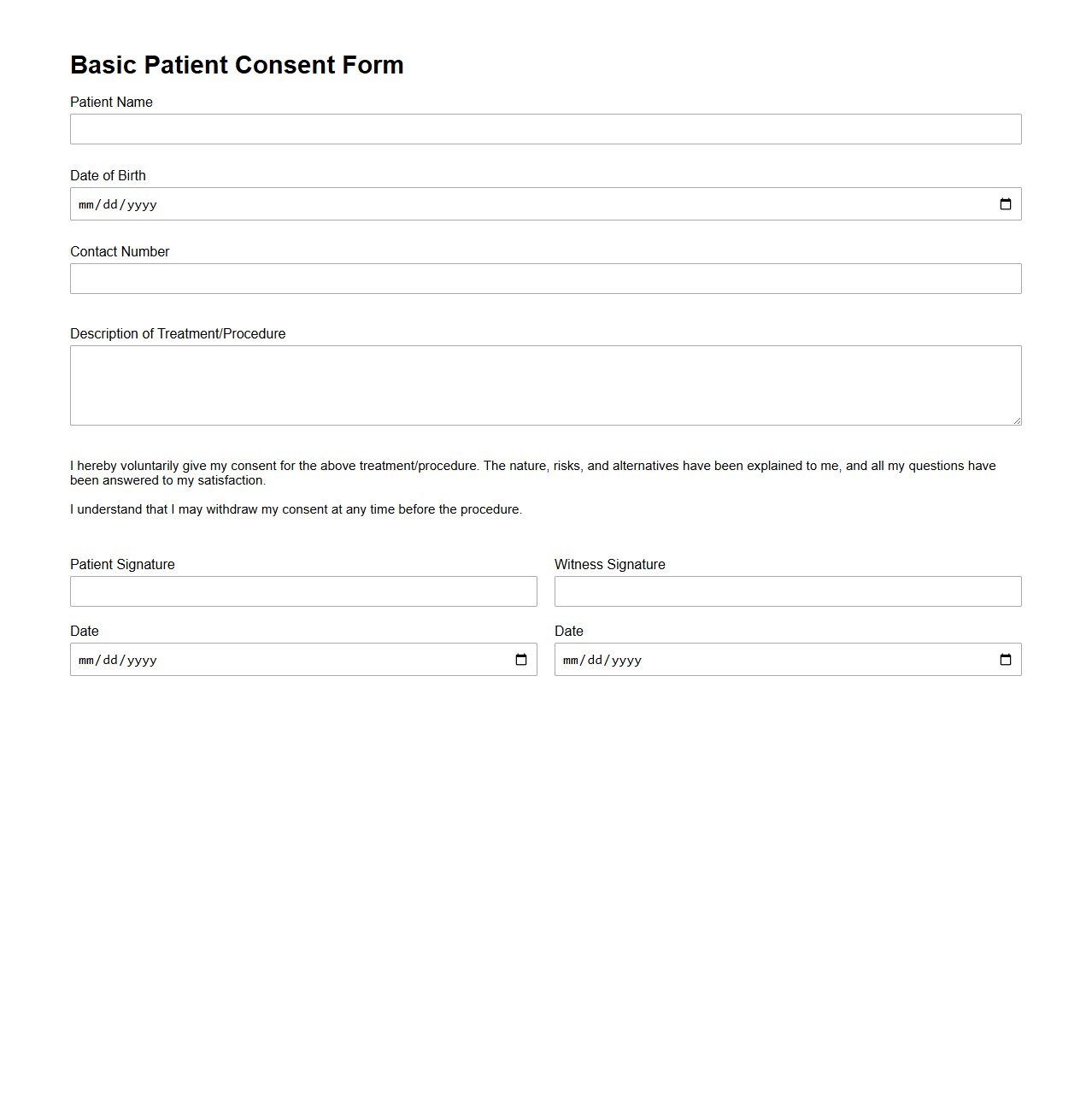 Basic Patient Consent Form Template