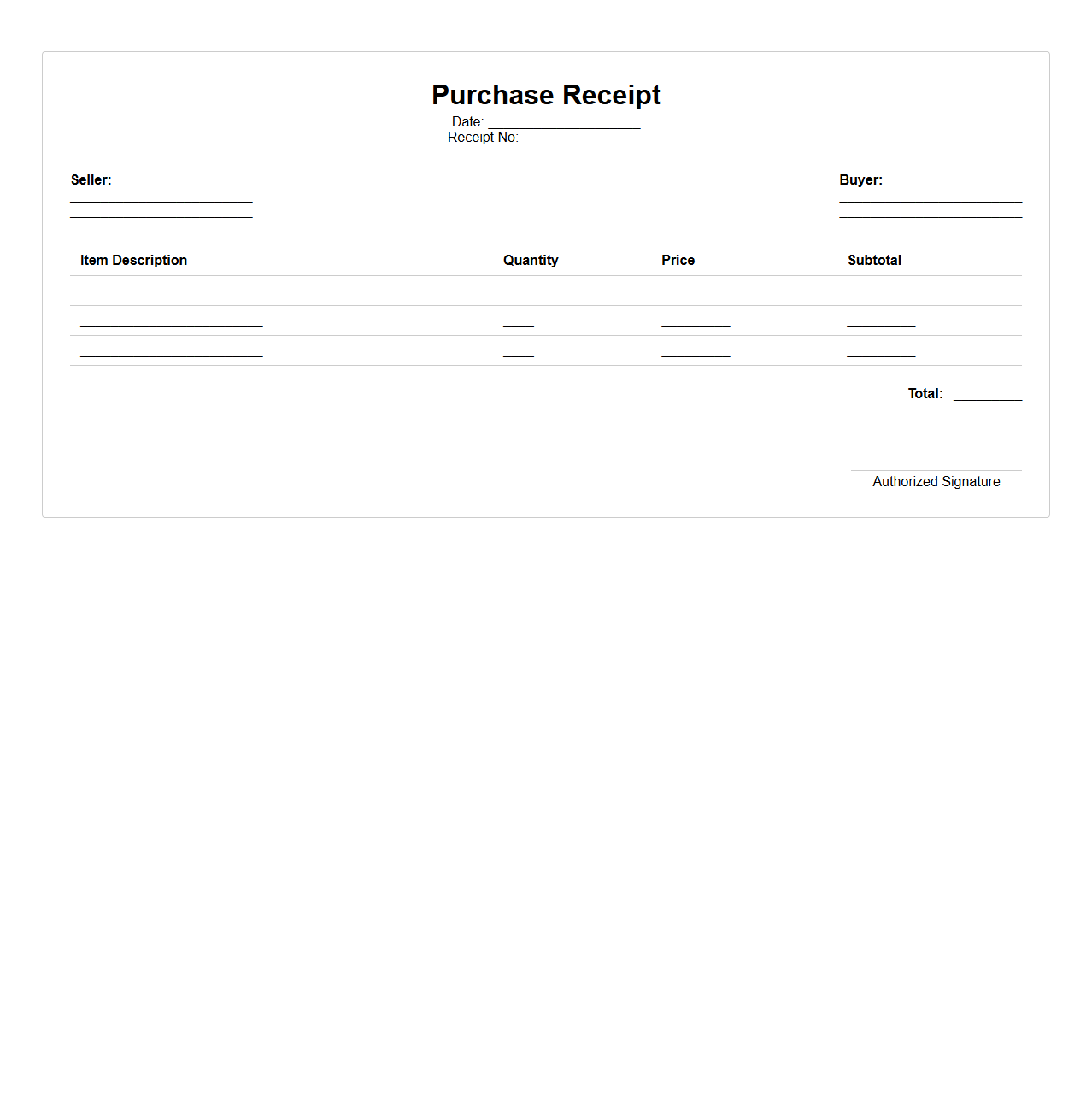 Basic Purchase Receipt Document