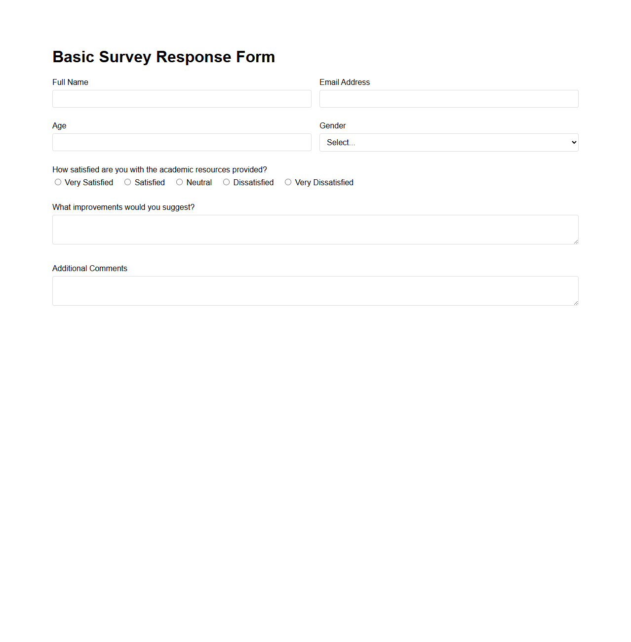 Basic Survey Response Form for Academic Use