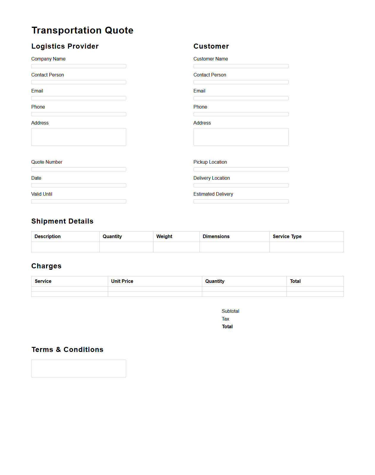 Basic Transportation Quote Template for Logistics