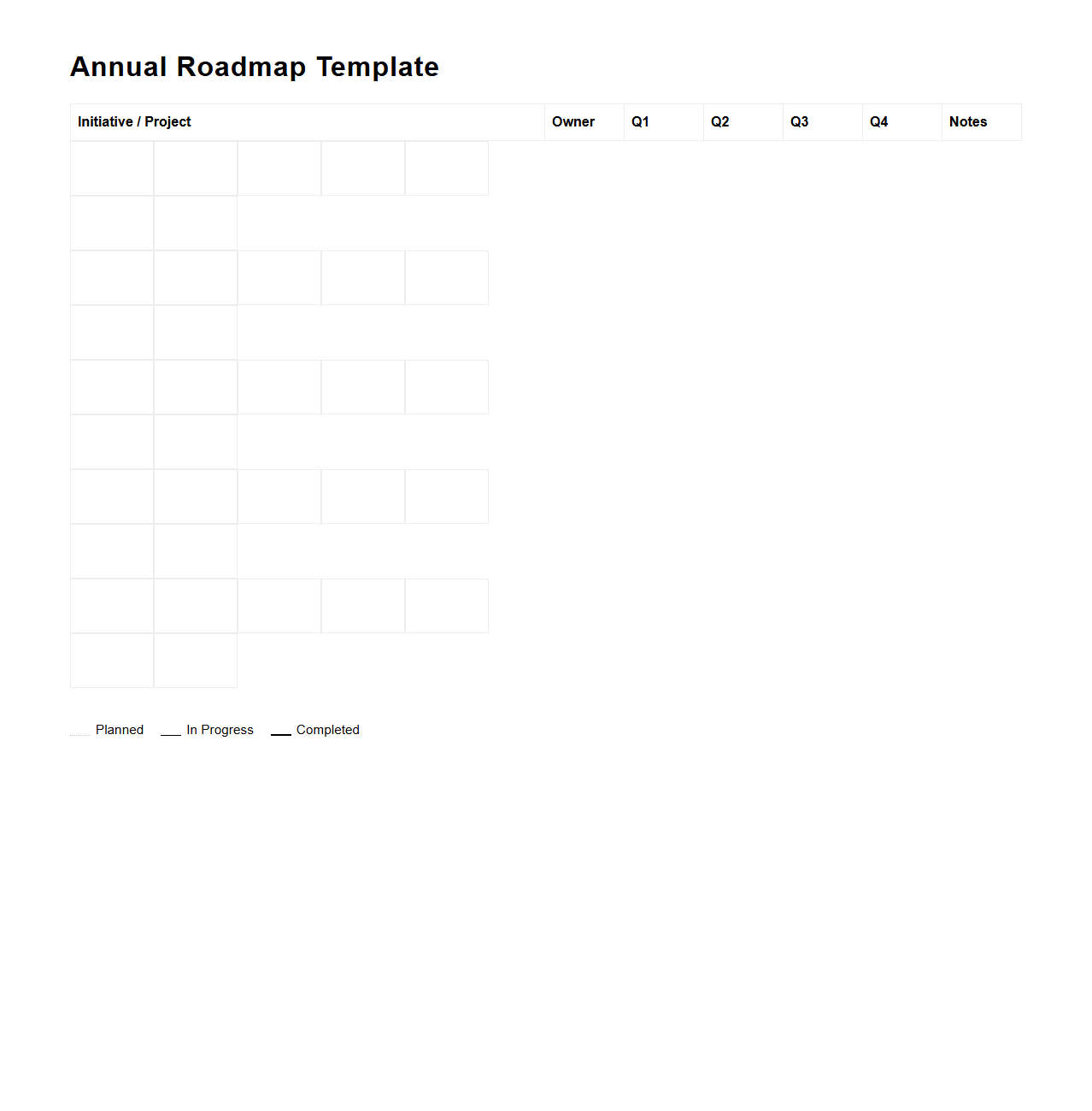 Blank Annual Roadmap Template