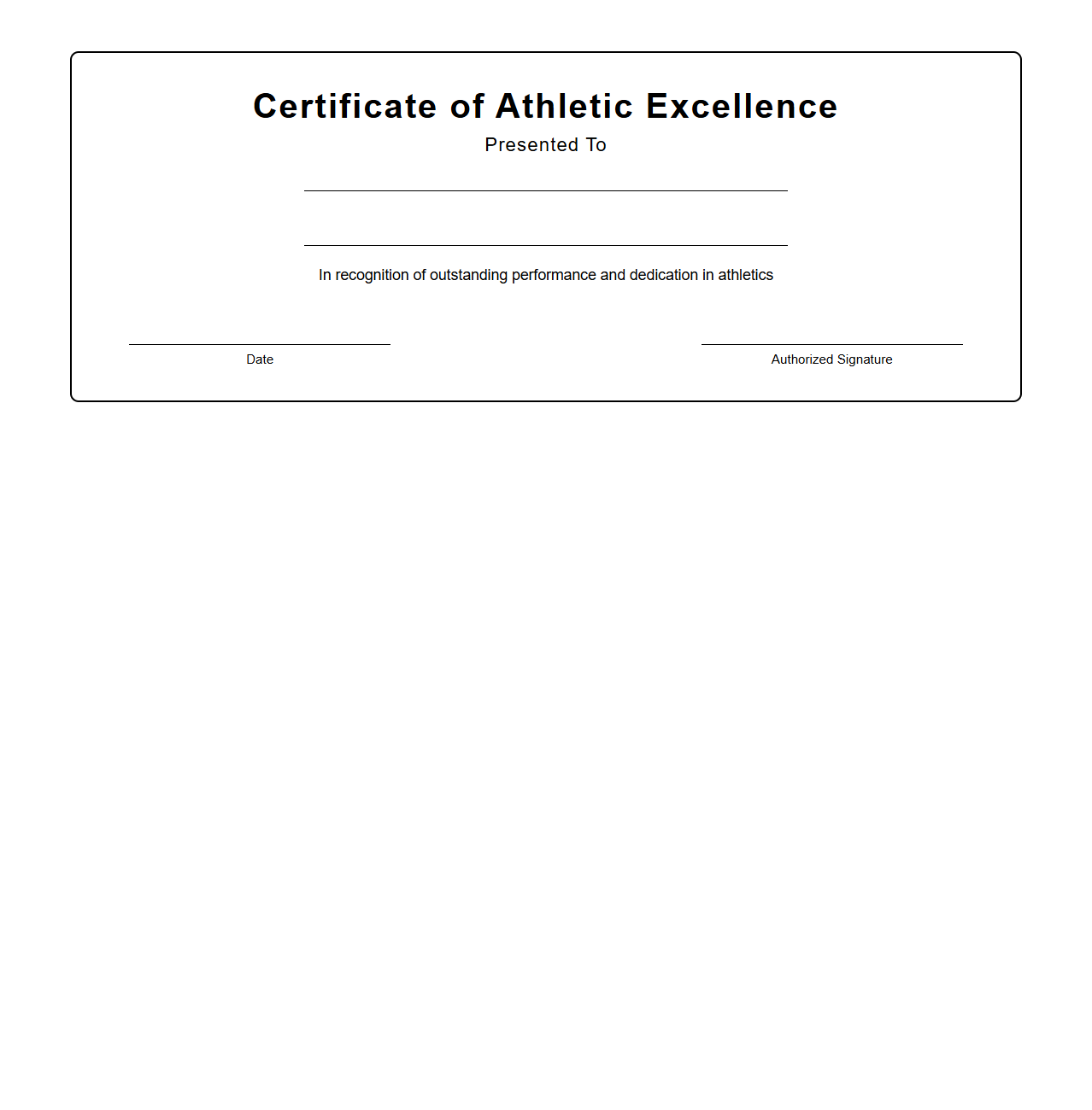 Blank Athletic Excellence Certificate Template