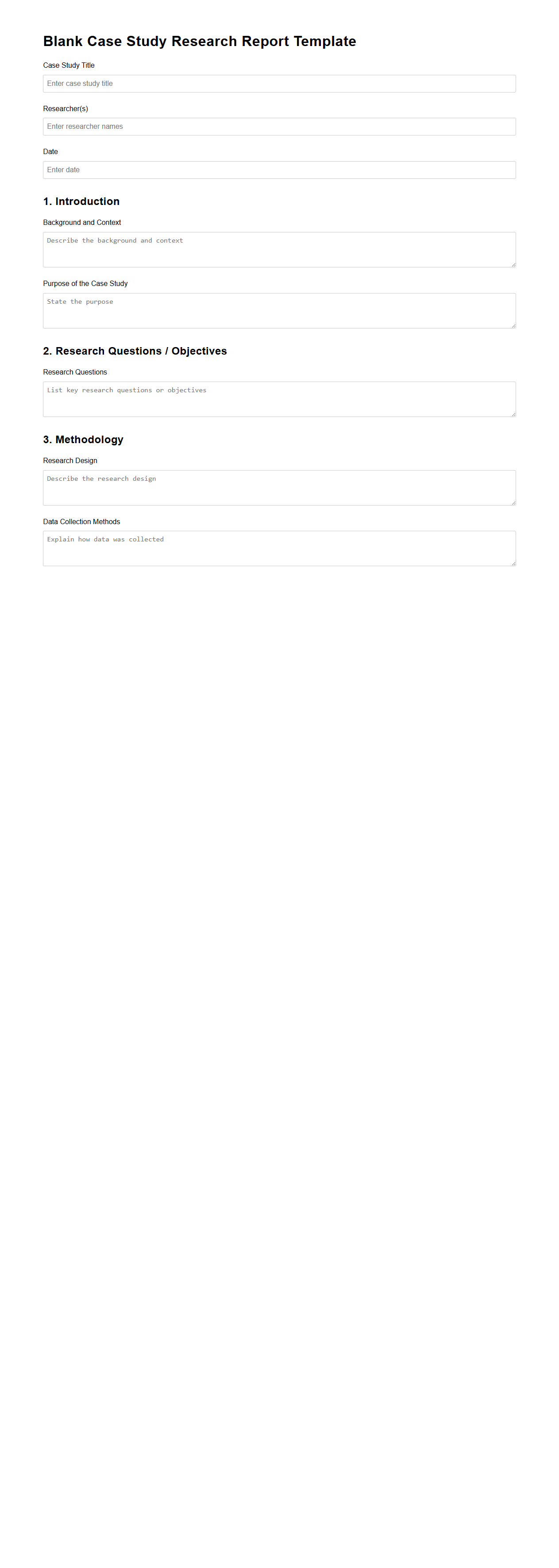 Blank Case Study Research Report Template