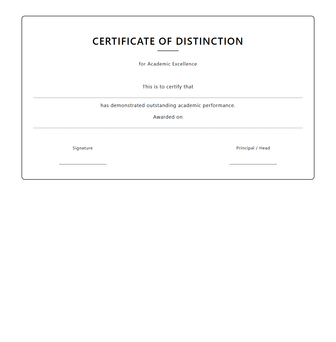 Blank Certificate of Distinction for Academic Excellence