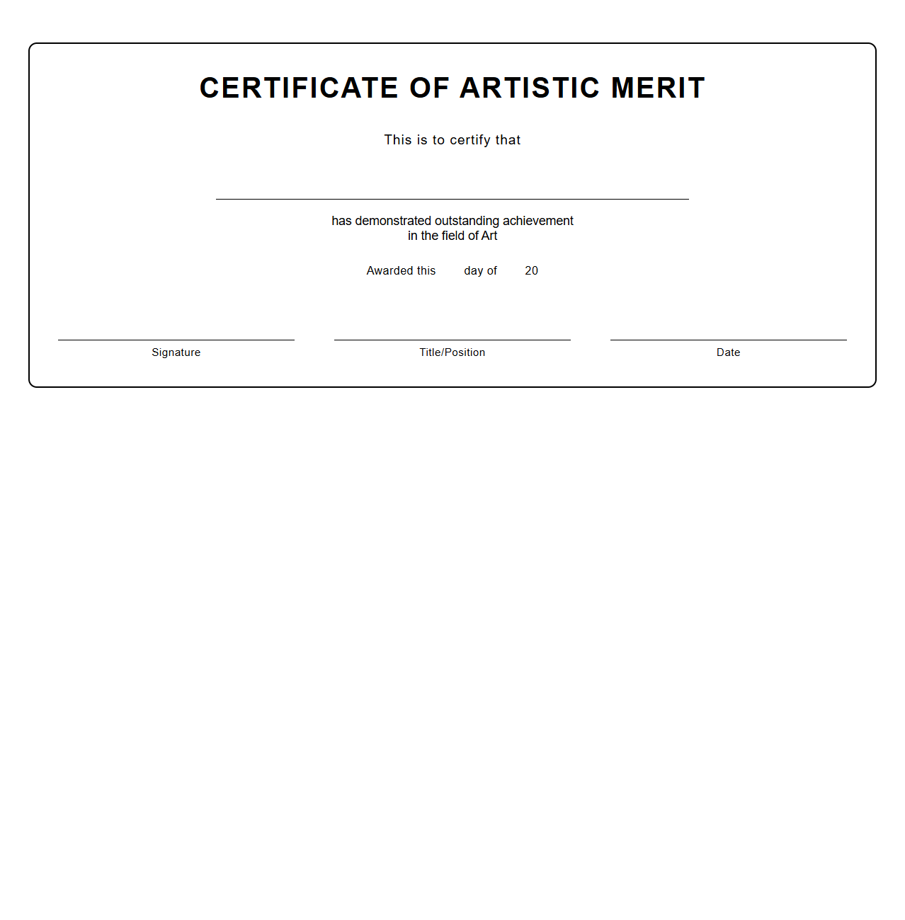 Blank Certificate Template for Artistic Merit