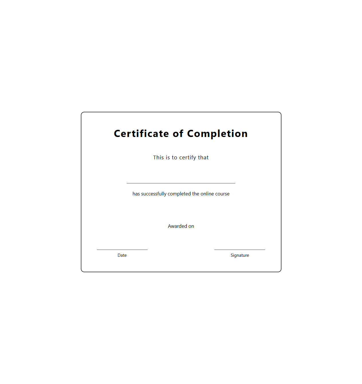 Blank Certificate Template for Online Course Completion