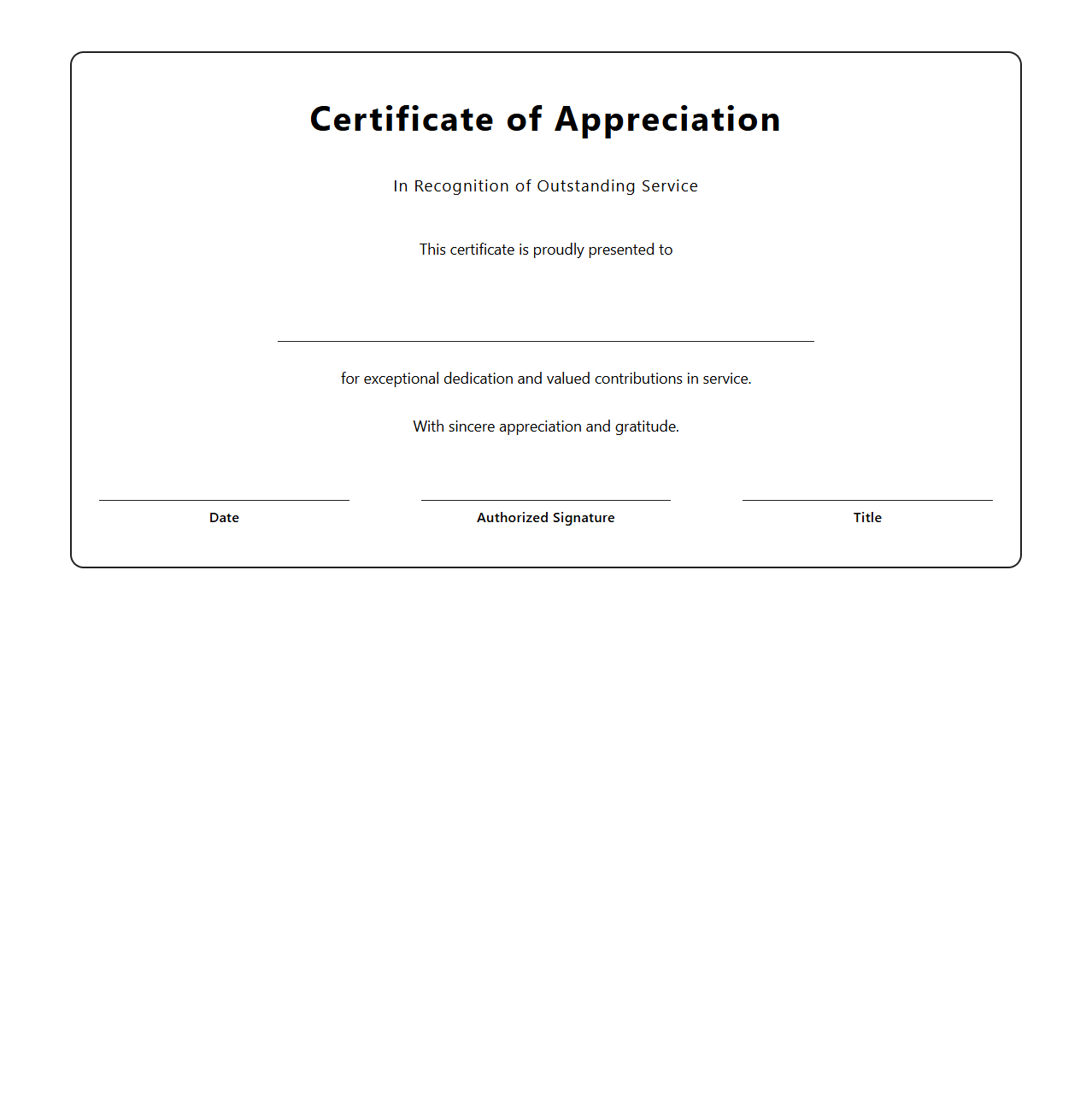 Blank Certificate Template for Service Appreciation