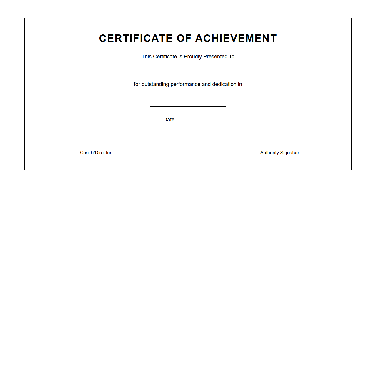 Blank Certificate Template for Sports Award