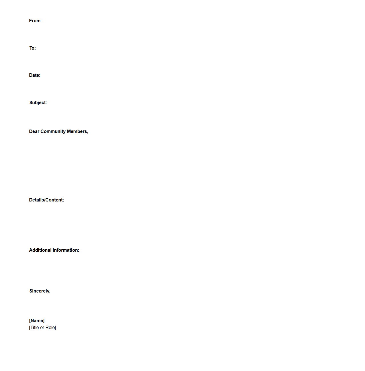Blank Community Announcement Letter Framework