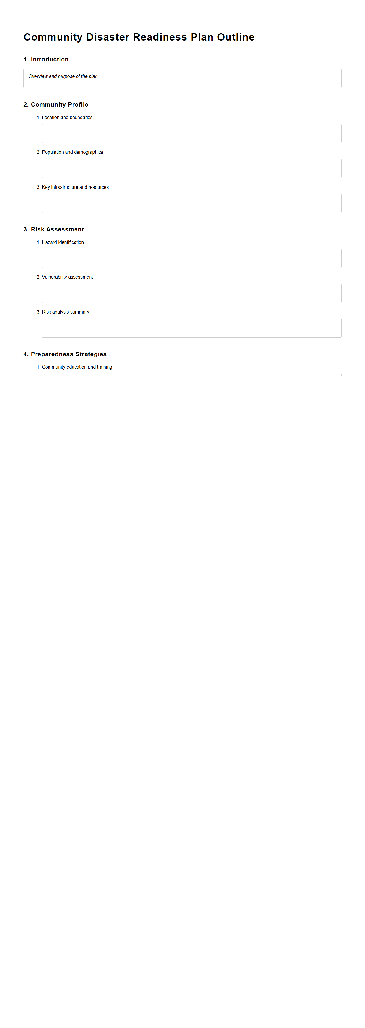 Blank Community Disaster Readiness Plan Outline