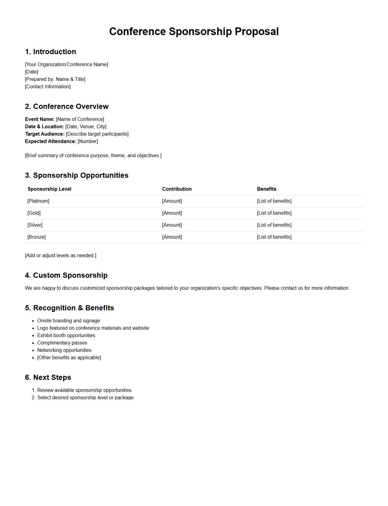 Blank Conference Sponsorship Proposal Template