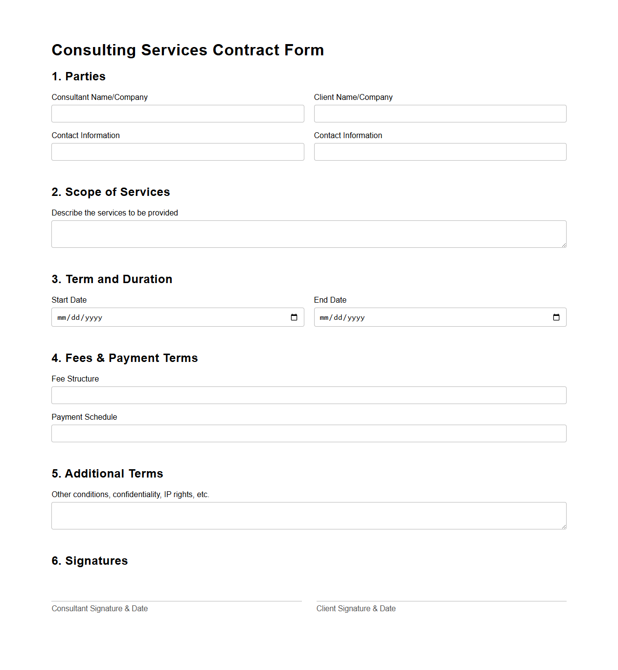 Blank Consulting Services Contract Form