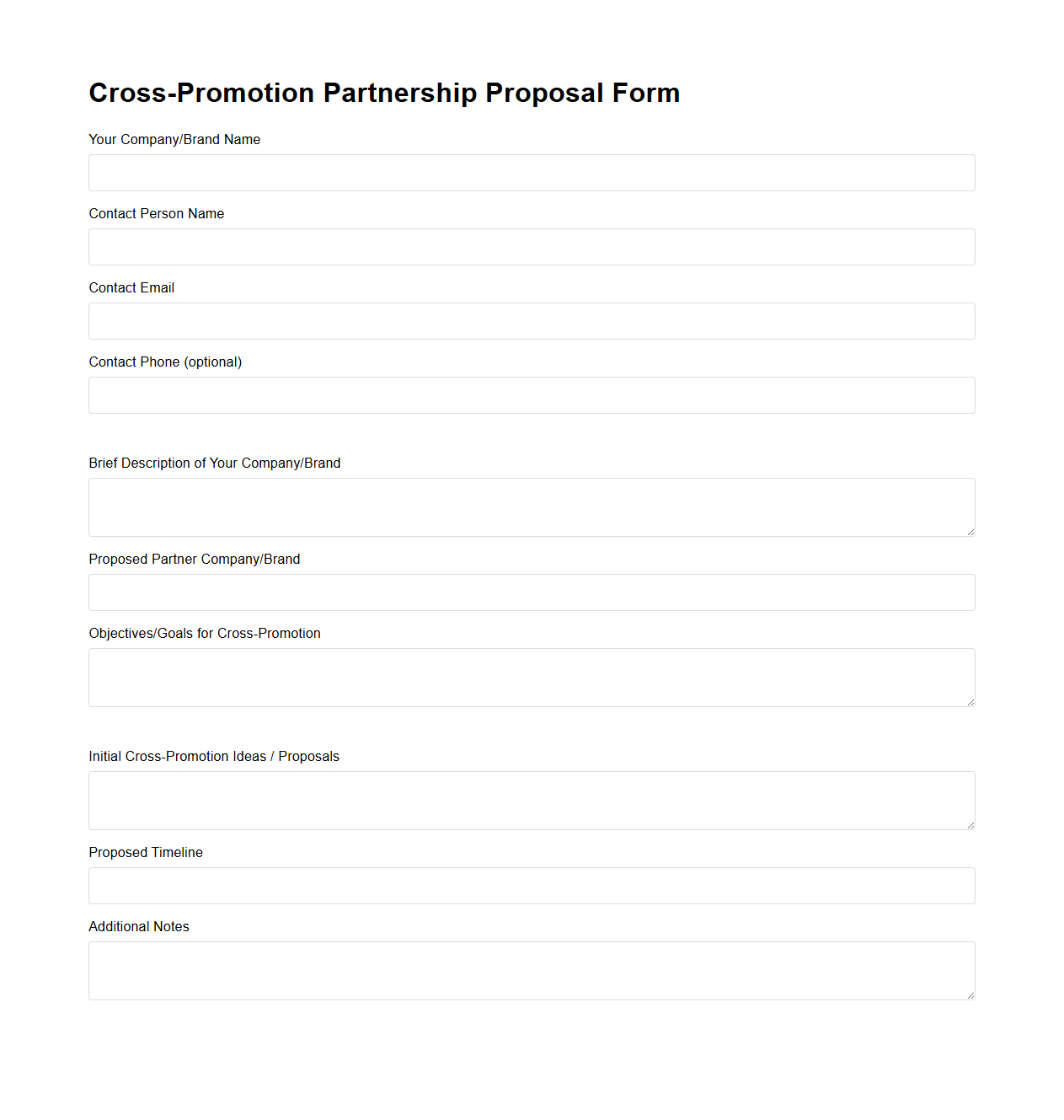Blank Cross-Promotion Partnership Proposal Form
