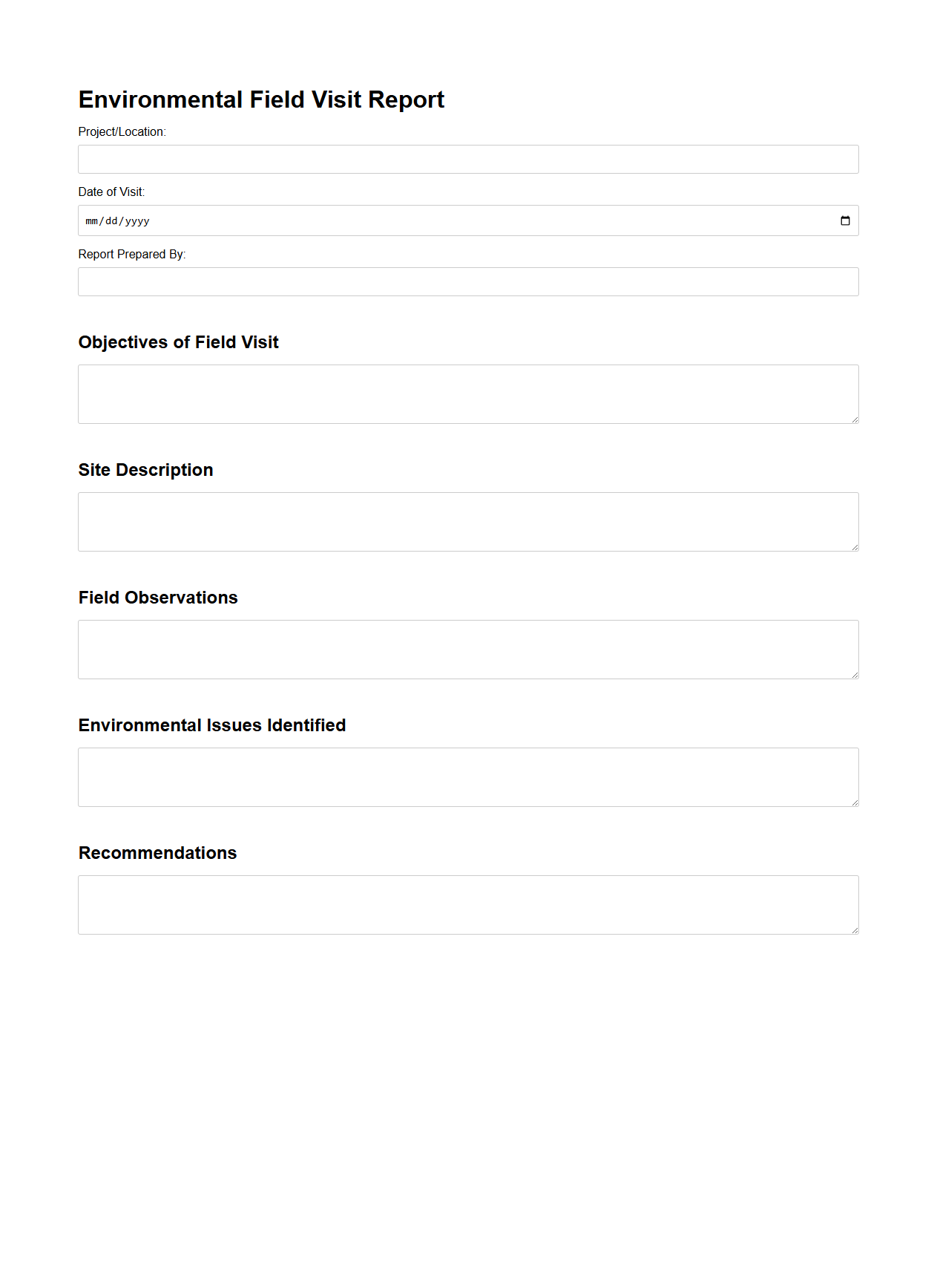Blank Environmental Field Visit Report Template