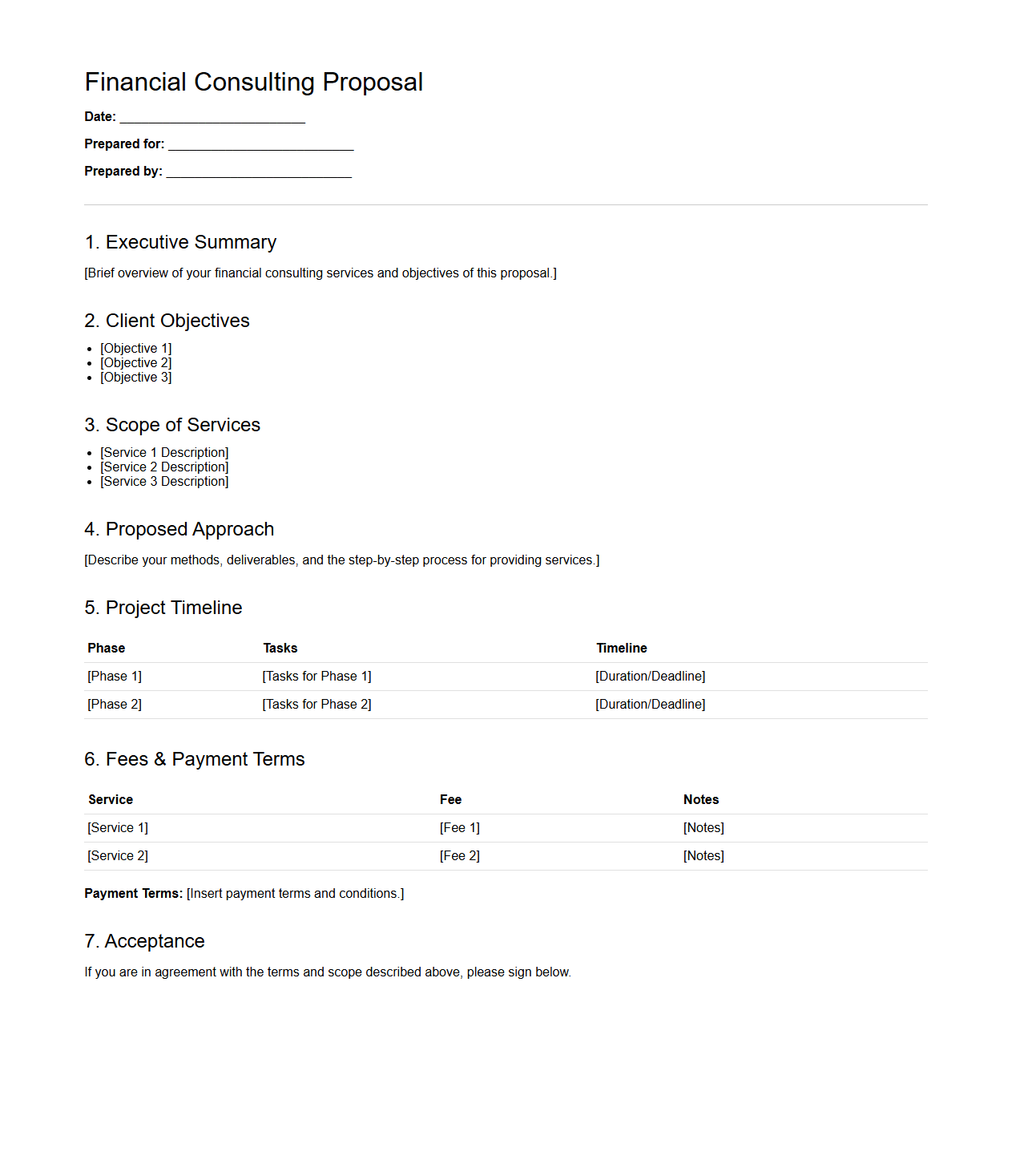 Blank Financial Consulting Proposal Template