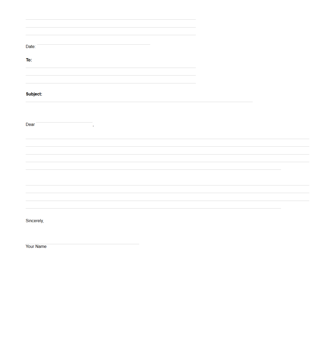 Blank Formal Complaint Letter Layout
