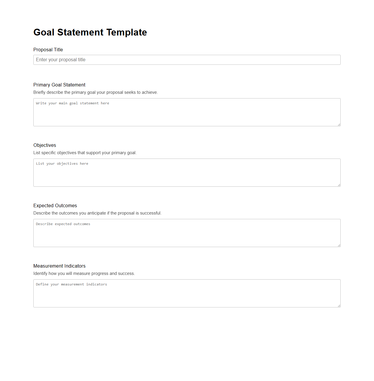 Blank Goal Statement Template for Proposals