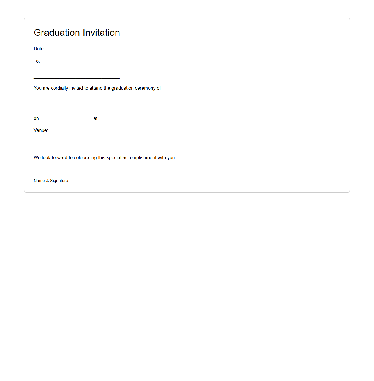 Blank Graduation Invitation Letter Template