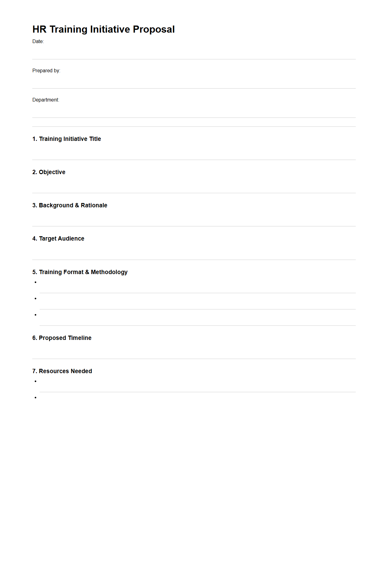 Blank HR Training Initiative Proposal Template