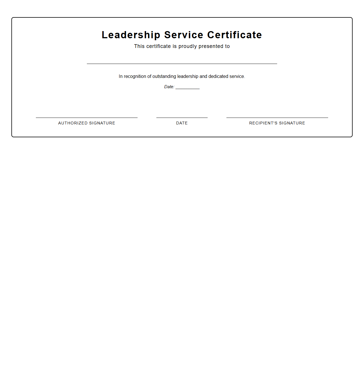 Blank Leadership Service Certificate Template